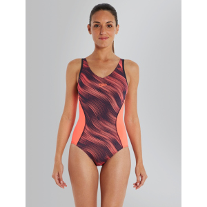 Купальник злитий жіночий Speedo Fit Splice Allover Muscleback 810376B078 34UK Сірий/Кораловий (5053744186771) в Миколаєві