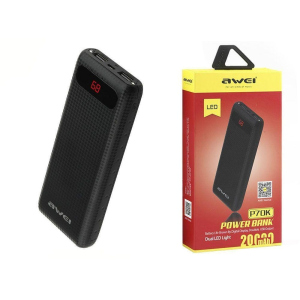 Портативний зарядний пристрій 20000 mAh Power Bank Awei P70K чорний