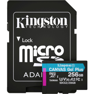 Kingston MicroSDXC 256 ГБ Canvas Go! Plus Class 10 UHS-I U3 V30 A2 + SD-адаптер (SDCG3/256GB) в Миколаєві