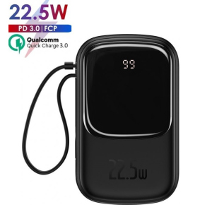 Павербанк Baseus Q Pow 20000 mAh 22.5W Quick Charge + кабель Type-C для iPad/Samsung/Xiaomi/Huawei/iPhone black надежный