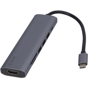 USB-хаб адаптер Ailink Aluminium 7 в 1 USB-C 4K HDMI Card Reader Hub Multi Port 100W PD c кабелем AI-CH7A Space Grey ТОП в Николаеве