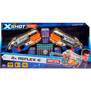 Набір скорострільних бластерів Zuru X-Shot Excel Reflex 6 Double 16 патронів + 3 банки Golden (36480Z) (193052031310) в Миколаєві