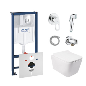 Комплект инсталляция Grohe Rapid SL 38721001 + унитаз с сиденьем Qtap Crow QT05335170W + набор для гигиенического душа со смесителем Grohe BauLoop 111042 ТОП в Николаеве