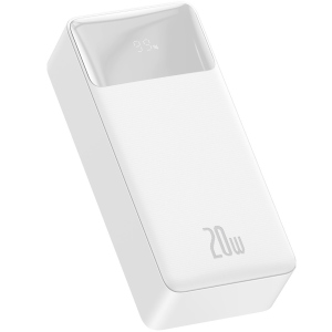 Повербанк BASEUS Bipow Digital Display Power Bank 30000mAh | 2USB / 1Type-C, PD / QC, 20W, 3A | White ТОП в Миколаєві