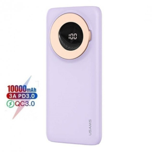 Павербанк Usams 10000mAh | USB / Type-C, 20W / 3A, PD / QC | з бездротовою зарядкою purple надійний