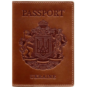 Новий Обкладинка для паспорта шкіряна з українським гербом BlankNote BN-OP-UA-k Коричнева краща модель в Миколаєві