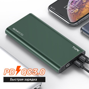 УМБ Power Bank TOPK I1006P 10000 mAh QC/PD 18W Green в Николаеве