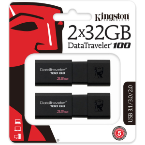 Kingston DataTraveler 100 G3 2x32GB USB 3.0 (DT100G3/32GB-2P) краща модель в Миколаєві